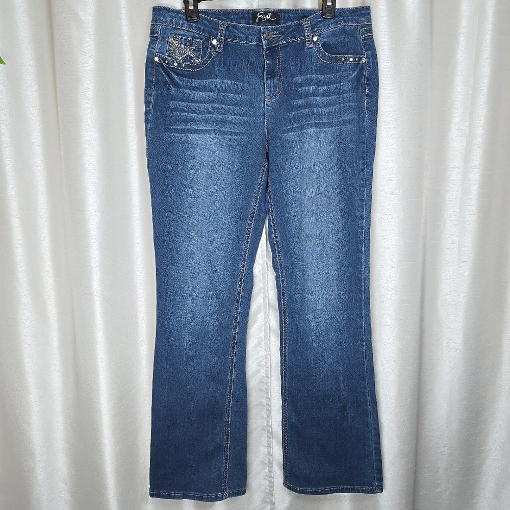 Earl Jeans Women's Bootcut Stretch Pocket Jeans Mid-Rise Bling Rhrinestones 12
